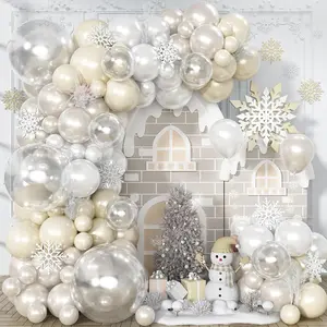 Pearl White Balloon Arch, Double Stuffed Pearl White Sand Balloon Garland, Neutral Ivory Clear Transparent Balloons Different Sizes for Boho Wedding Bridal Shower Engagement Birthday Party Decor