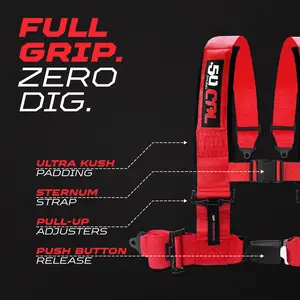 50 Caliber Racing 2" & 3" 4 Point Harness with Push Button Release Ultra Kush Padding for Comfort Adjustable for All Sizes
