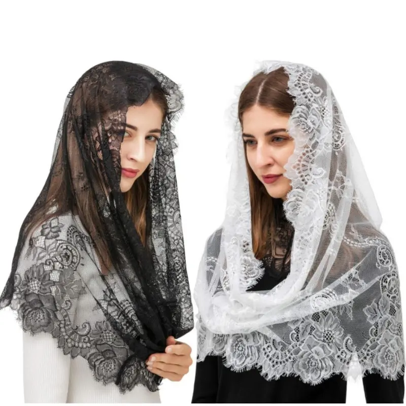 2 packs of elegant black and white lace veil, suitable for women, with floral patterns, soft and comfortable, suitable for weddings, parties and formal events