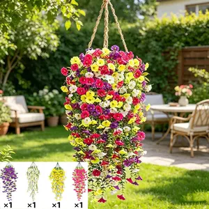 4Pcs UV Resistant Plastic Artificial Morning Glory Hanging Decor, Artificial Hanging Baskets, Spiral Vine with Chain Design, Maintenance-Free Plants, Garden Accessories, for Outdoor Courtyard, Porch & Front Door, Weddings & Indoor Outdoor Decoration