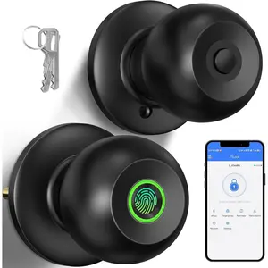 Fingerprint Door Knob with Lock,  Lock for Bedroom Door, Biometric Door Lock with App Control & Key, Thumbprint Keyless Entry Door Lock for Front Door, , Apartment, Office, Matte Black
