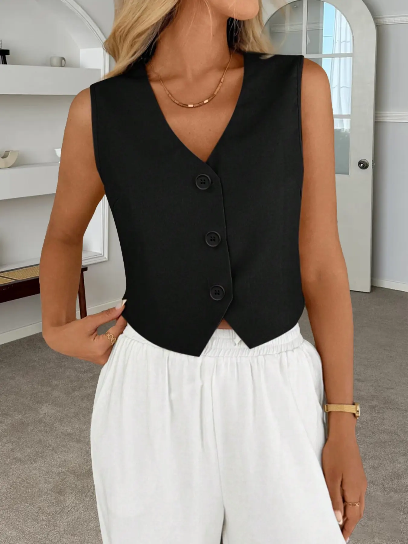 Summer New Tiktok Fashion Women's Suit Vest Jacket Cropped, Sexy Plain Pattern, Stylish Backless Design, Perfect for Casual Wear