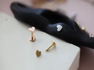 16g Heart Flat Back Earring • Internally Threaded Reversible Tragus Stud • Circle Helix Labret • Conch Stud • Trendy Forward Helix Piercing