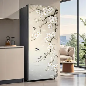 Decorative Self-Adhesive Refrigerator Wrap Set - Waterproof Smooth Removable Vinyl Fridge Stickers, Peel & Stick Door Mural for Kitchen, Office (32.3x78.7 in)