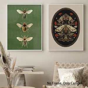 Bee Pattern Unframed Painting, 2 Counts/set Modern Canvas Wall Art, Wall Decor for Home Living Room Bedroom Office School