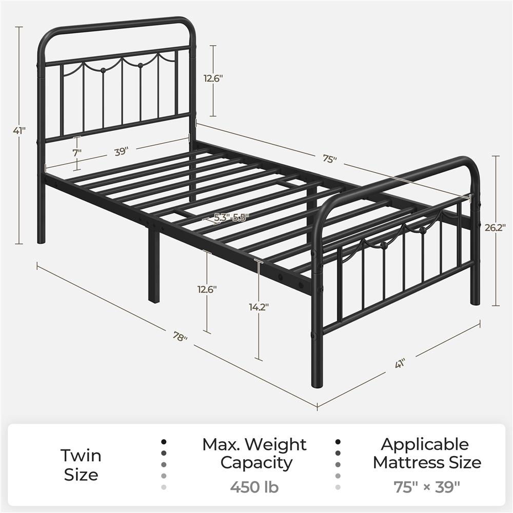 Yaheetech Antique Gold Queen Size Metal Bed Frame with Vintage Headboard Footboard Heavy Duty Steel Slat Support Ample Under Bed Storage No Box Spring Needed - Platform Bedframe