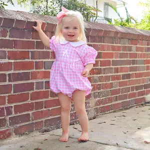 Riley Gingham Knit Bubble Pink - Soft Knit Girls Outfit