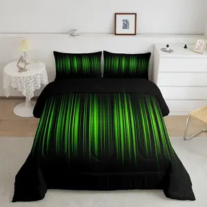 Abstract Ombre Designer Comforter Set,Green and Black Striped Luxury Bedding Set,Gradient Green Lines Comforter,Modern Abstract Geometric Duvet Set