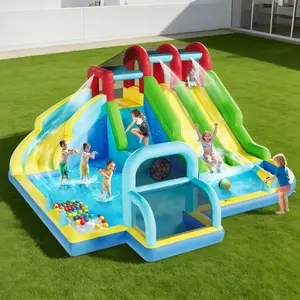 Garvee Inflatable Bounce House, 3 Water Slide Bounce House, Premium Oxford Fabric Bouncy Castle with Blower for Kids, Indoor Outdoor Play Center for Backyard Party & Family Fun