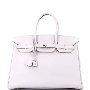 Pre-owned HERMÈS Leather Tote Bags REBAG Hermes Birkin Handbag Grey Clemence with Palladium Hardware 35 by Rebag