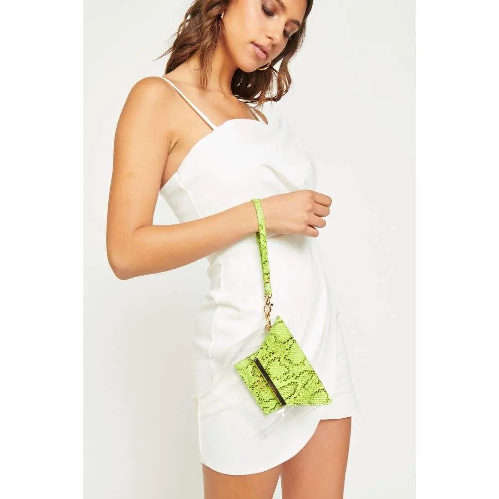 Women's Neon Snakeskin Clutch Wallet, Vegan Leather Wristlet with a Detachable Strap and 3 Card Slots, Wallets Women, Eye, Open Compartment, Pu Leather, Chic, Casual, Snap Wristlet Strap