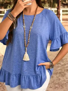 Ruffled Short Sleeve Plus Size Casual Blouse, Soft and Breathable Fabric For All-Day Comfort.