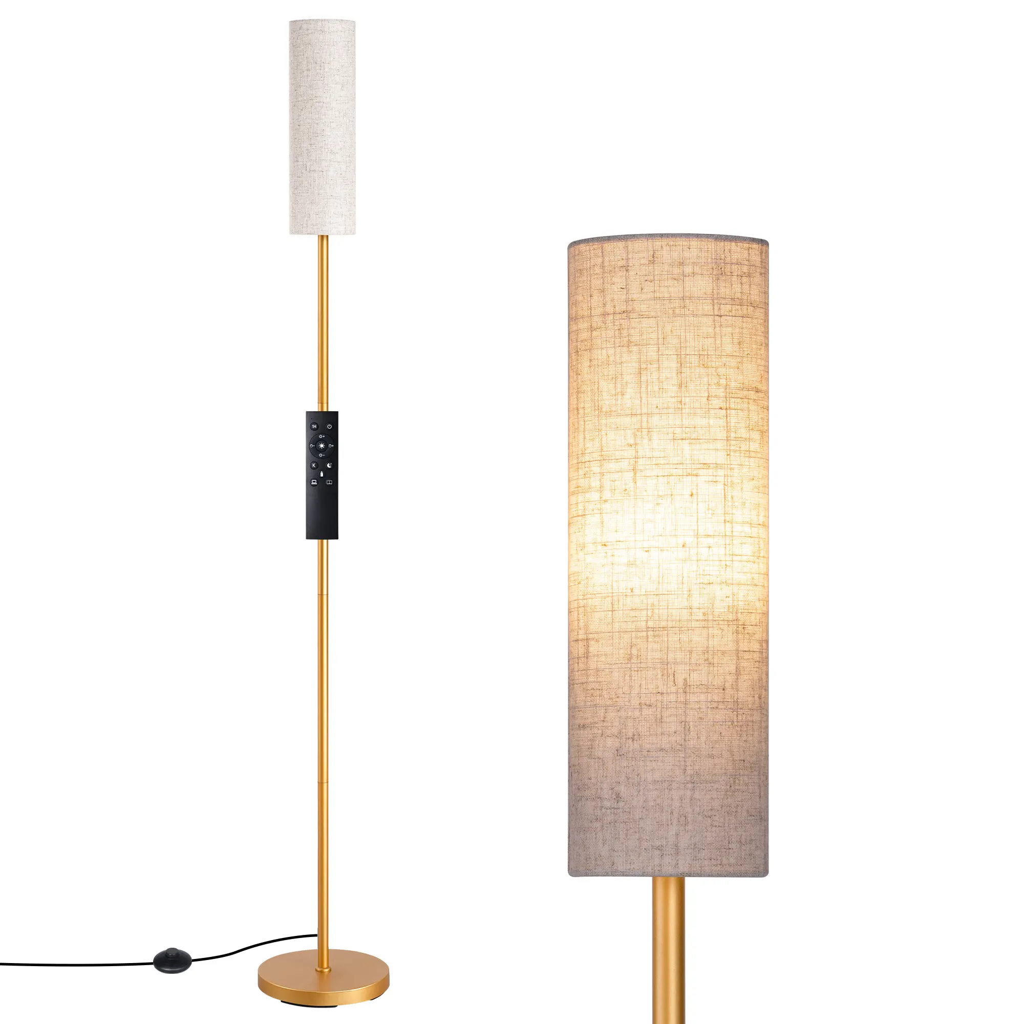 EDISHINE Dual Shades Floor Lamps for Living Room with Foot Switch, 63.7" Modern Standing Lamp with Remote Control, Stepless Dimmable Minimalist Lamps for Bedroom, Office, (9W Bulb Included), Black