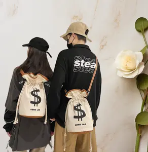 New Canvas bag Single shoulder crossbody bag，shoulder high appearance level  personality bundle mouth bucket bag, Multifunctional backpack ，