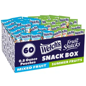 Welch's Fruit Snacks Mixed Fruit & Summer Fruits Snack Box 60 CT 0.8oz Packs Gluten Free Vitamin C A E Rich Candy Bonbon