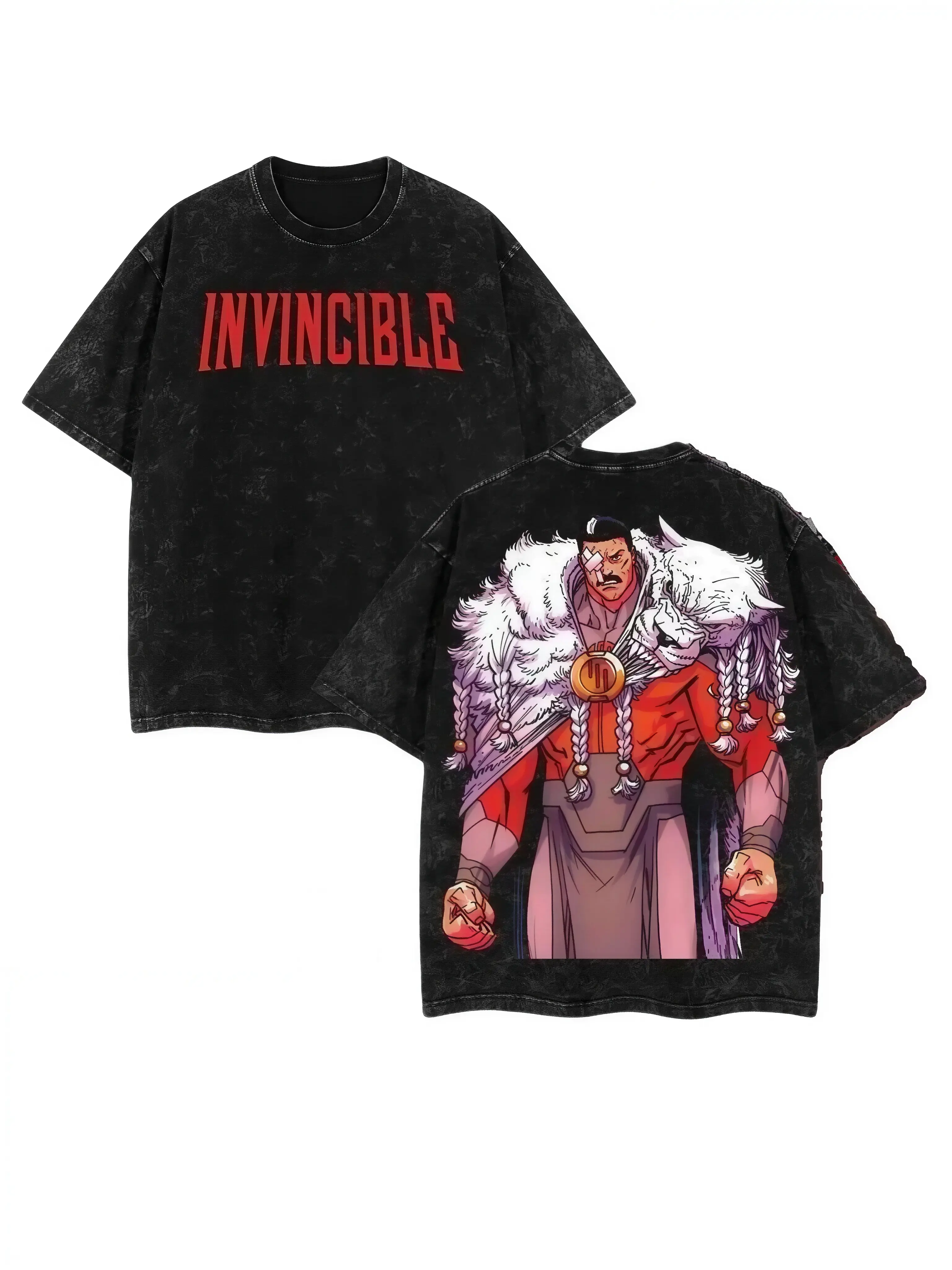 Thragg The Conqueror Viltrumite War - Invincible Comic Double Printed Oversize Lightweight Acid Washed Tee TV Series Graphic Tee T-Shirt graphic tees superhero fan Casual Crewneck