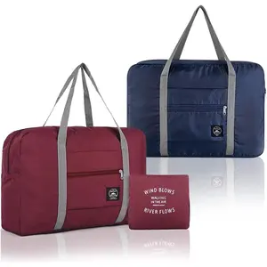 zhengwanhh09j 2 Pcs Foldable Travel Duffel Bags, Waterproof Lightweight Carry-on Bags for Gym, Weekend, Overnight & Shopping (Wine Red/Navy Blue)