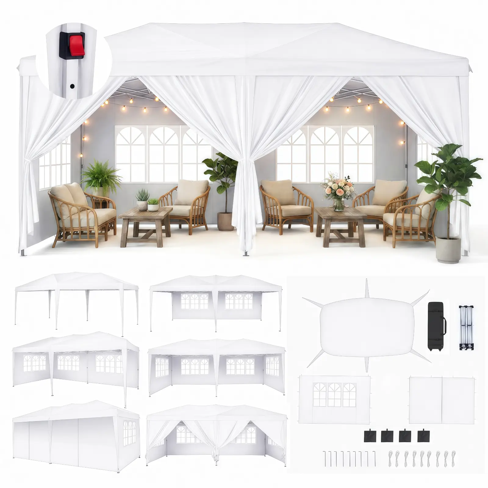 NorthSky 10x20 FT Instant Enclosed Canopy Tent, Heavy Duty Waterproof Adjustable Oxford Fabric, Quick Easy Setup Shelter Equipped with 6 Sidewalls & Full Mosquito Netting, Commercial Outdoor Shade Canopy for Wedding, Party, Camping & Outdoor Events