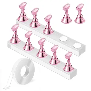 2 Boxes Nail Display Stand in Rose Manicure Pink with 3m Transparent Double-Sided Tape | Nail Practice Holder Base with Diamond Stand & Sticky Clay for Nail Art Display and Practice