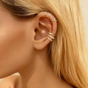 DearYou Studio B Ear Cuffs Non Piercing 14K Gold Plated Ear Cuff Earrings for Women Trendy Clip on Cartilage Earring Stacks Non Pierced Adjustable Fake Earrings Set Jewelry