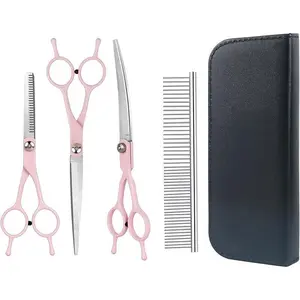 PURR LAB Luxury Pet Styling Kit - Competition Grooming Essentials - Anti-Slip Pink Scissors with Micro-Serrated Edges