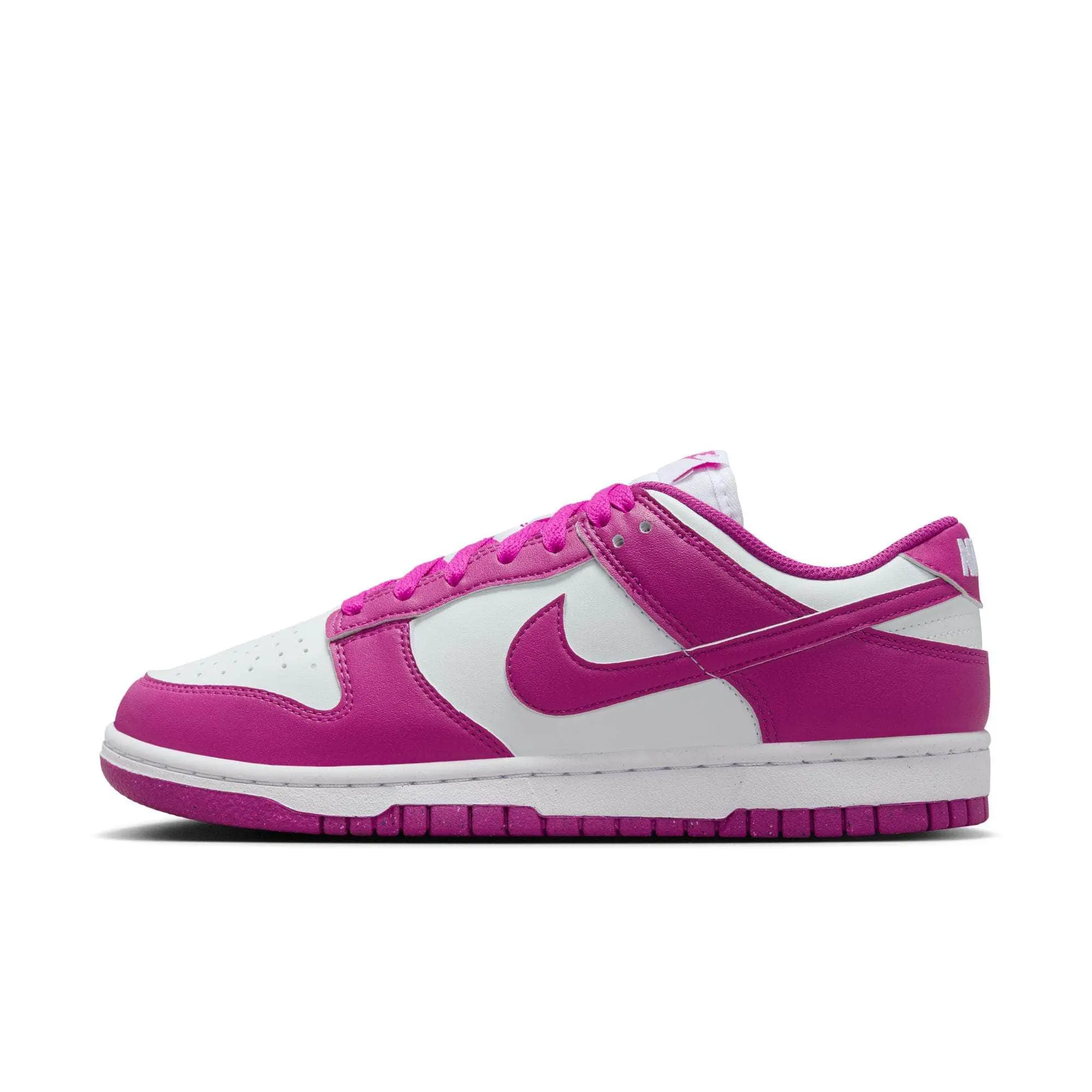 NIKE Dunk Low Next Nature Women's Casual Sneakers, Crisp Leather & Synthetic in Hot Fuchsia, Vintage Low-Cut Streetwear, Sports Footwear, Low Top Trainer