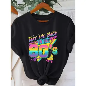 Back To The 80S, Vintage StyleGraphic Print Tshirt, Short Sleeve Crew Neck Casual Top For Summer Spring, Women'S Clothing