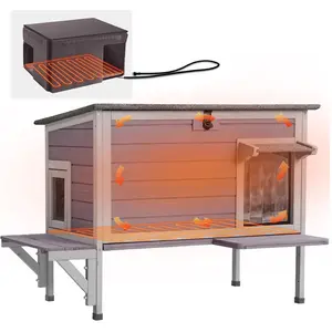 【Holidayhaul】Aivituvin-AIR91-IN-HP Wooden Heated Cat House with Adjustable Temperature Pad | Waterproof Roof| Outdoor Cat Shelter| Insulation