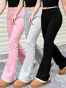 Three-Piece Layered Waist Flare Yoga Pants, Vintage Casual Style, Elastic Comfort Fabric, Women's Daily Wear, Flared Yoga Bottoms, Fitness Yoga Pants, Yoga Workout Pants