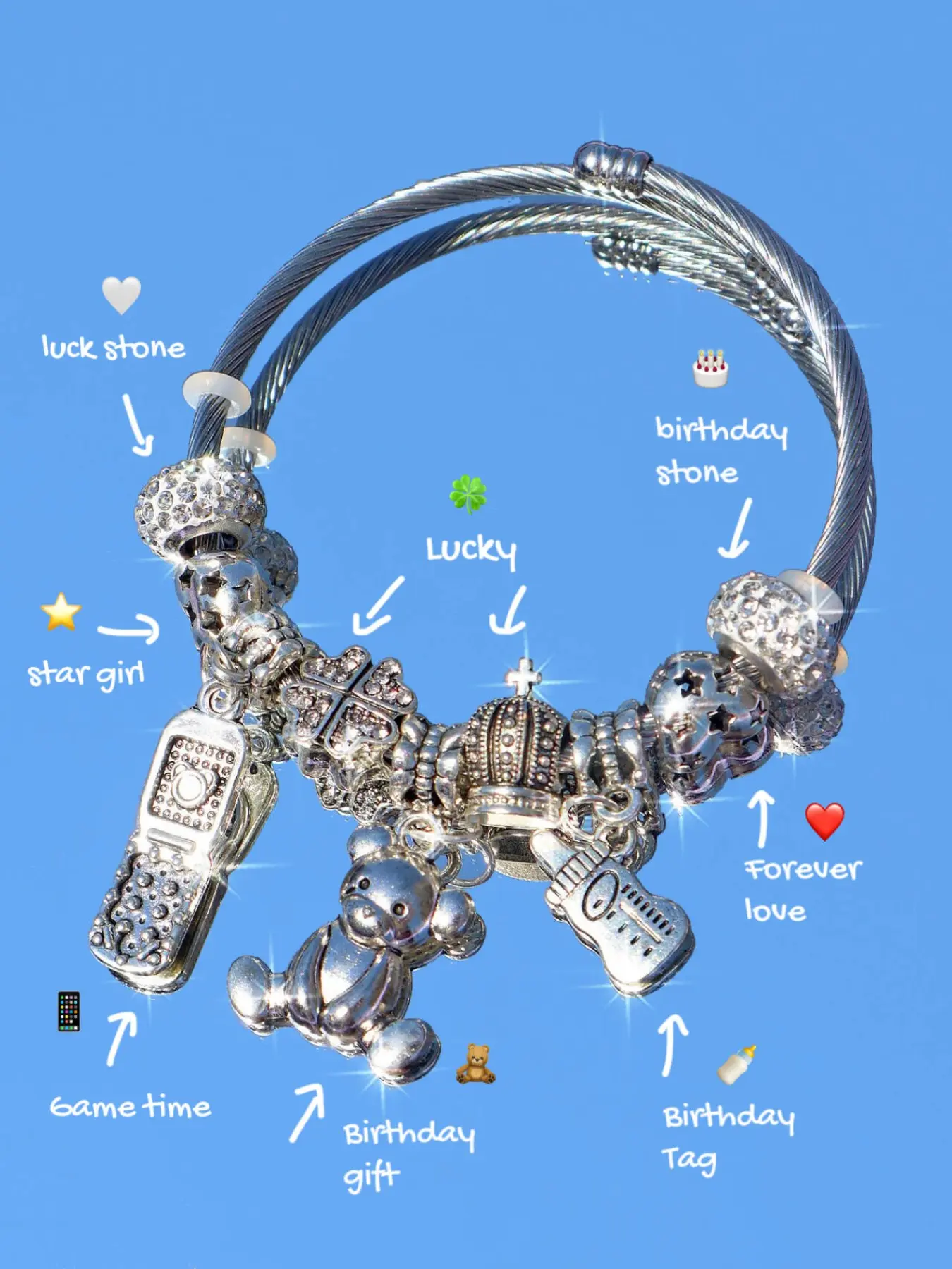 Renaissance DIY Charm Bracelet, Small Bear Phone Retro Style Bracelet, Lucky Bear Bracelet, Clover Heart Bracelet, Vintage Jewelry, Fashion Bracelet, Jewelry Gifts