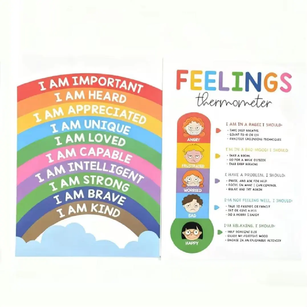 Calming Corner Posters Set - Preschool Learning Materials, Educational Emotional Regulation Visual Aid for Kids, Classroom Decor for Parents to Teach Feelings & Coping Skills, Lifetime Use Homeschool Decor