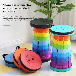 OutdoorUpgraded Collapsible Stool 9-Level Adjustable Height Portable Retractable Folding Telescoping Stool 700lbs Load Capacity for Camping Fishing Hiking BBQ Gardening