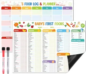 2 Pack Baby First Food Checklist Magnet with 2 Dry Erase Markers– 101 Foods Before 1 Chart, Baby Led Weaning Supplies, Dry Erase Fridge Tracker, Daily Food Log & Meal Planner, Nutrition Poster