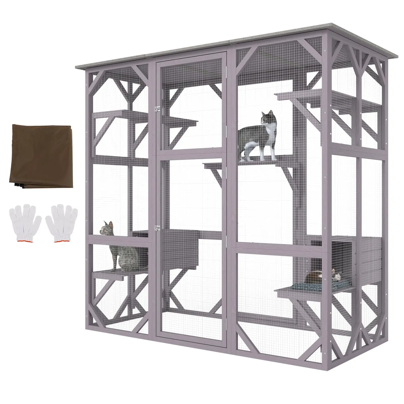 VEVOR Cat House Outdoor, TikTokShopBlackFriday, 7-Tier Large Catio, Cat Enclosure with 5 Platforms, 2 Resting Boxes & Large Front Door, 71.2 x 34.6 x 66.5 inch