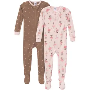 Gerber Toddler Girls' Snug Fit Footed Pajamas, 2-Pack, Ballerinas