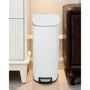 Space-Saving Slim 13 Gallon (50L) Stainless Steel Trash Can - Soft-Close Lid - Removable Inner Bucket - Modern Large Capacity Waste Bin for Kitchen, Home, Office, Bathroom