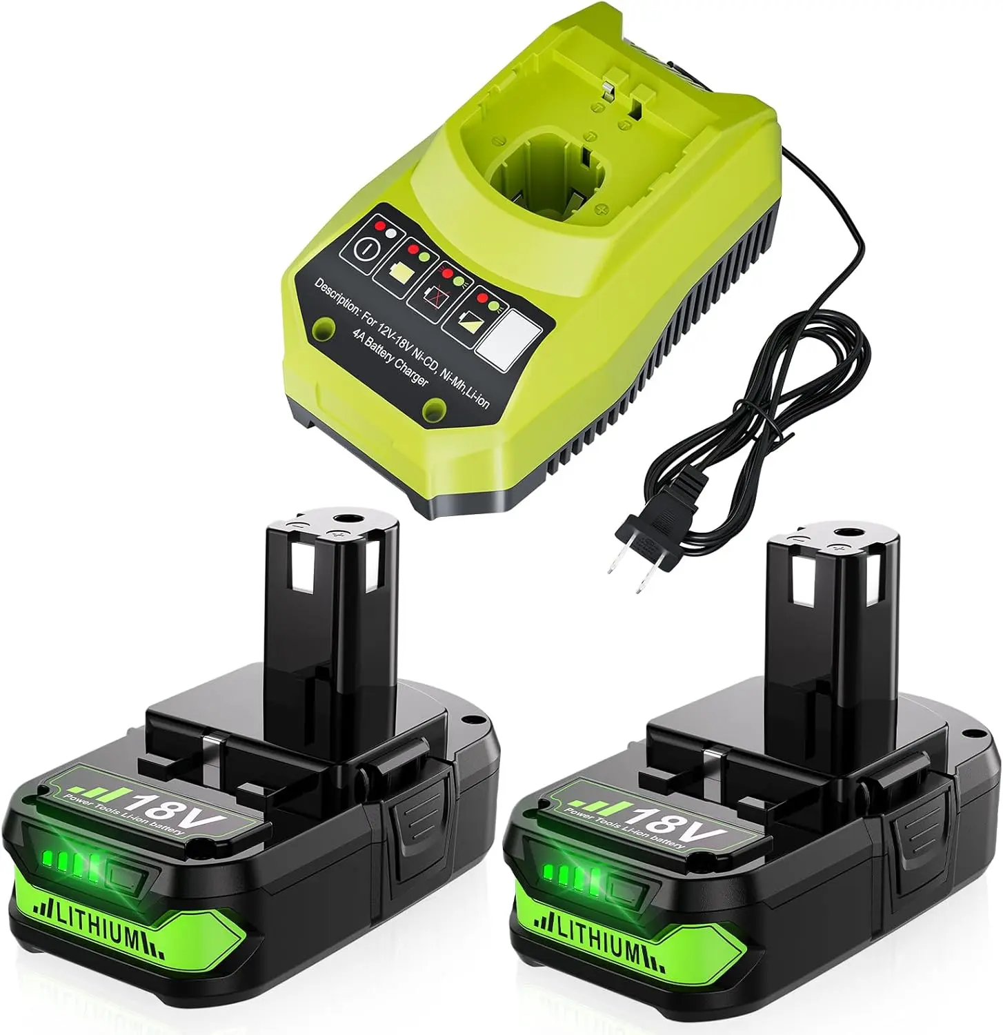 Upgraded 3.6Ah Replacement for Ryobi 18V Battery and Charger Combo Compatible with Ryobi ONE+ P102 P103 P104 P105 P107 P108 P109 P190 P191 P122 Cordless Power Tools 2Pack