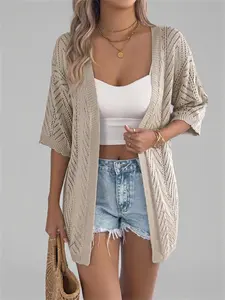 Women's Plain Hollow Out Open Front Cardigan, Soft Casual Knitwear for Summer, Fashion Women's Knit Clothing for Daily Wear