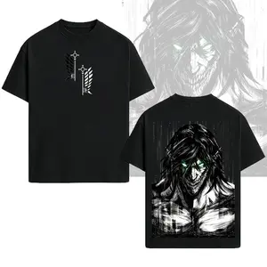 Valentine Shirts Retro Heavy X Attack On Titan Ver Double Printed Men'S Vintage Tee Washed Unisex Oversize Anime Manga Washed Heavyweight Cotton T-Shirt, Anime Gift For Him