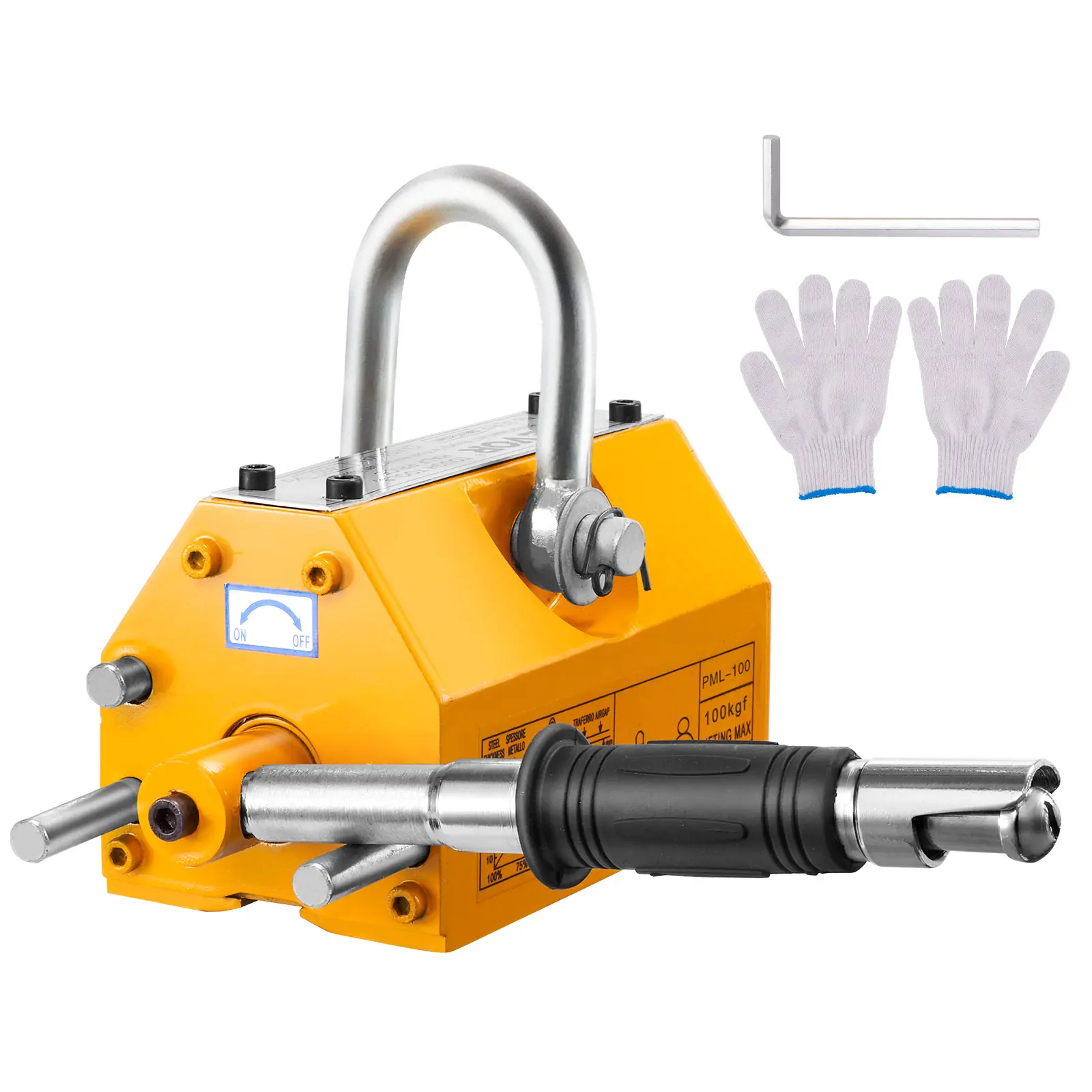 【Summerfinds】VEVOR Permanent Magnetic Lifter, 220 lbs/100 kg Pulling Capacity, 2.5 Safety Factor, Neodymium & Steel Construction, Release Mechanism, Hook-Included Heavy Duty for Hoist, Engineering, Sheet Metal Lifting, Transportation, Round