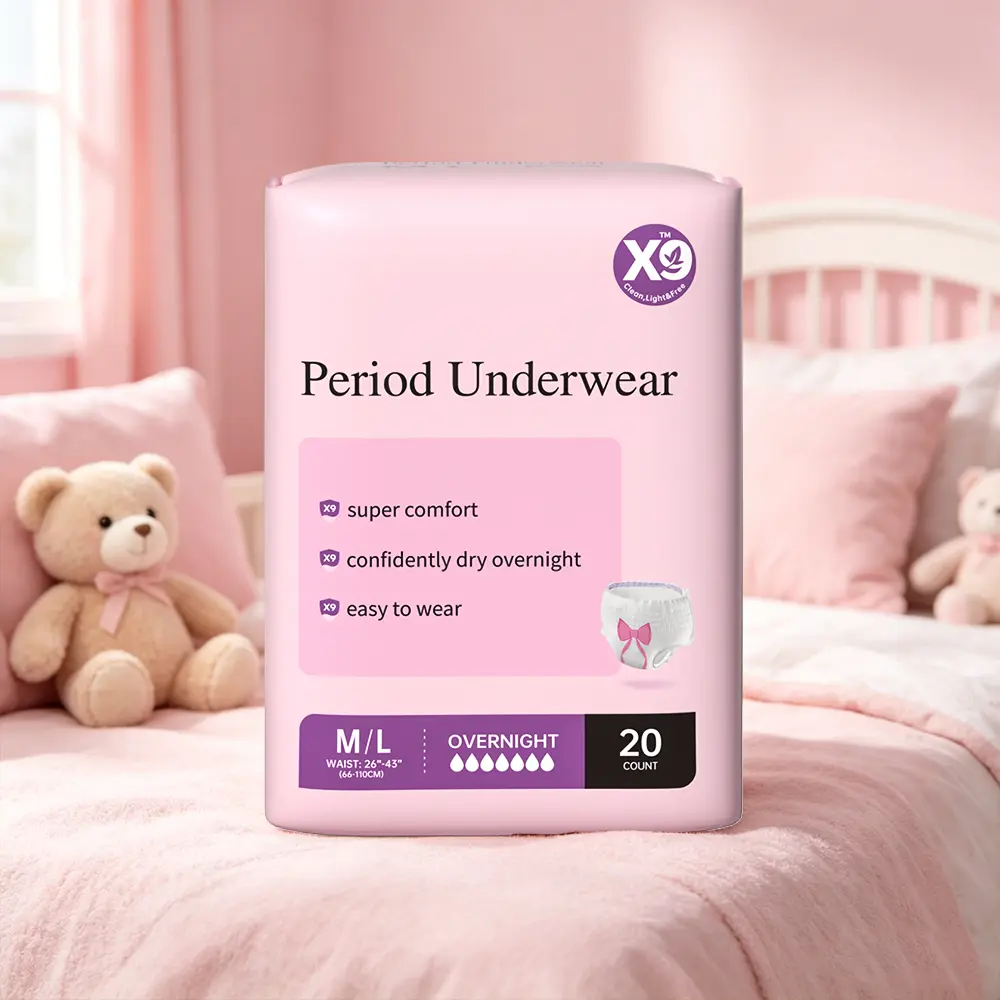 X9 Max Super Absorbent Disposable Adult Period Underwear, Elastic Leakproof Overnight Pants for Sensitive & All Skin Types, Unscented Cellulose-Non-Woven Fabric, M/L Size, 20-Piece Multi-Pack, Polyethylene-Infused