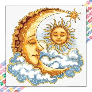 5D DIY Full Drill Round Diamond Painting - Diamond Painting Kit Sun and Moon Pattern Mosaic Canvas DIY Wall Art, Home Wall Decoration
