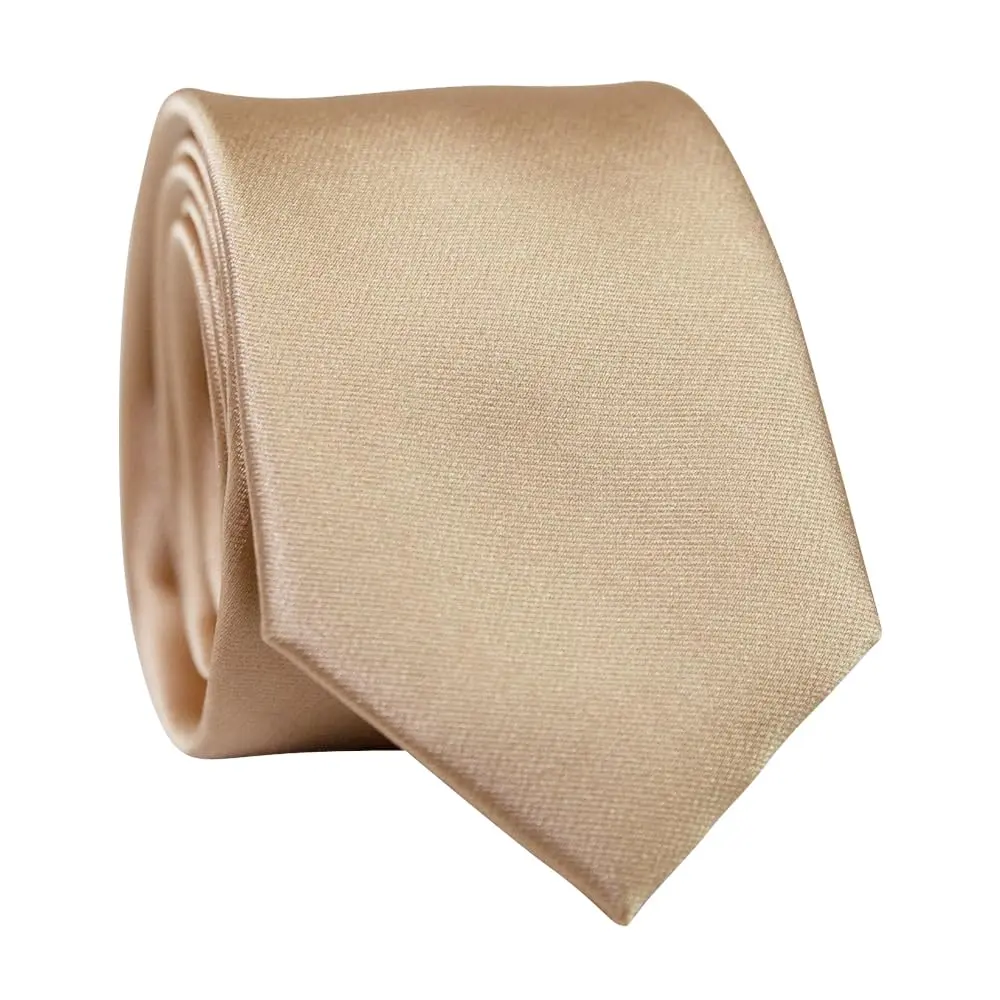DAZI Men's Skinny Tie, Solid Satin Ties, 2.5" Wide Neckties, Solid Pure Color Formal Necktie (Champagne)