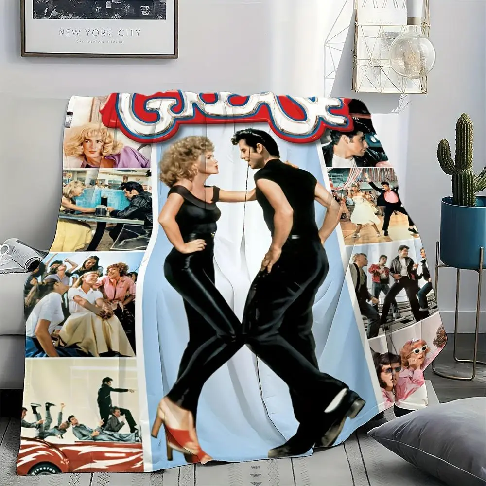 Grease Movie Character Art Throw Blanket - Soft Flannel Digital Printing Art Graphic Blanket, Dreamly Soft for Classic Film Fans, Ideal for Bed, Home Decor, Throw Blankets, Character Art Blankets