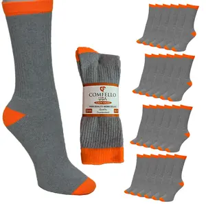 COMFELLO Men's Heavy Duty 90% Cotton Work Socks 10 -13 Sizes | Cushioned Crew Boot Socks | Durable, No-Slip, Breathable Bulk Pack for Long Shifts