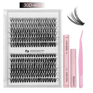 Lash Clusters Kit 30D/40D Natural Individual Lashes Wispy Eyelash Extensions DIY Lash Extension Kit Lash Bond and Seal Waterproof, Lash Applicator, Thick False Eyelashes Kit