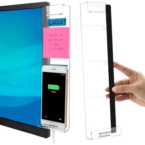 Office Desk Accessories 2 Pcs-Computer Monitor Memo Board, Multifunctional Message Board, Transparent Creative Monitor Side Panel With Sticky Note Holder and Phone Holder, Suitable for Office and Home Work Desks