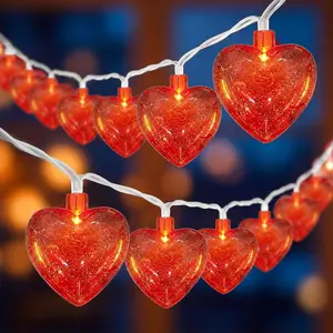 8.5 Ft Heart String Lights, Valentines Day Decorations Lights with 10 LED Glitter Red Heart Lights, Plug in Fairy Heart Shape String Lights for Wedding Anniversary Party Valentine's Day