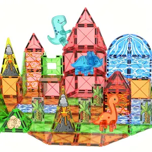 Magnetic Building Blocks Toy Set with Dinosaur Volcano Theme, STEM Magnetic Blocks Creative Construction Playset for Kids, Perfect Christmas Birthday Gift Idea