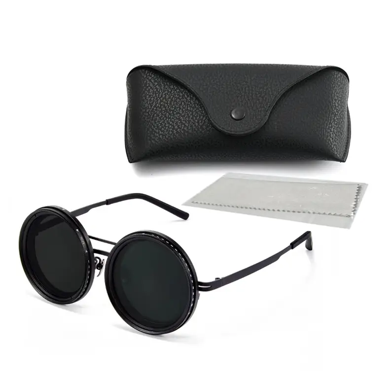 ND Filter Adjustable PolarizedLens 9 Step Light Reduction Sunglasses UV Protection Titanium frames Vintage Style punk polarize Car sunglasses Car prot